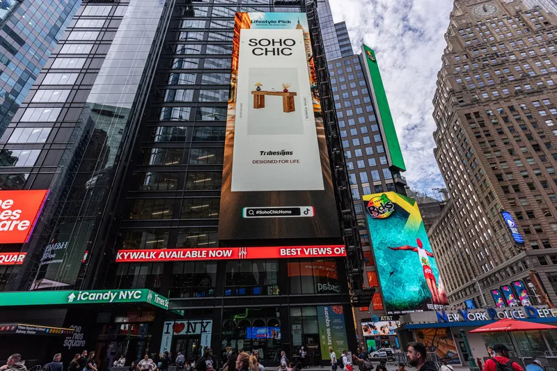 Times Square billboards advertising Soho Chic Home, iCandy NYC and Ricks sports drinks