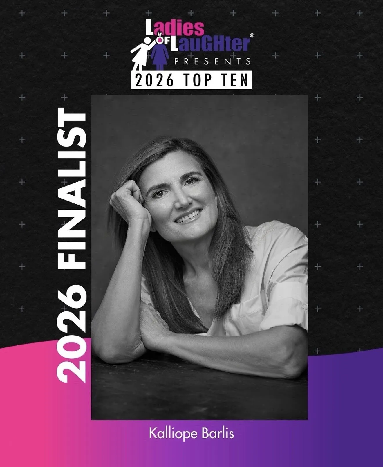 Portrait of Kalliope Barlis for Ladies of Laughter’s 2026 Top Ten finalists.