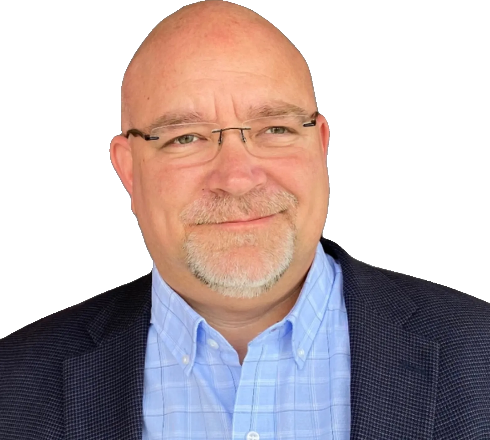 Mike Jones, President of Global Operations, wearing glasses and a blazer against a gray background.