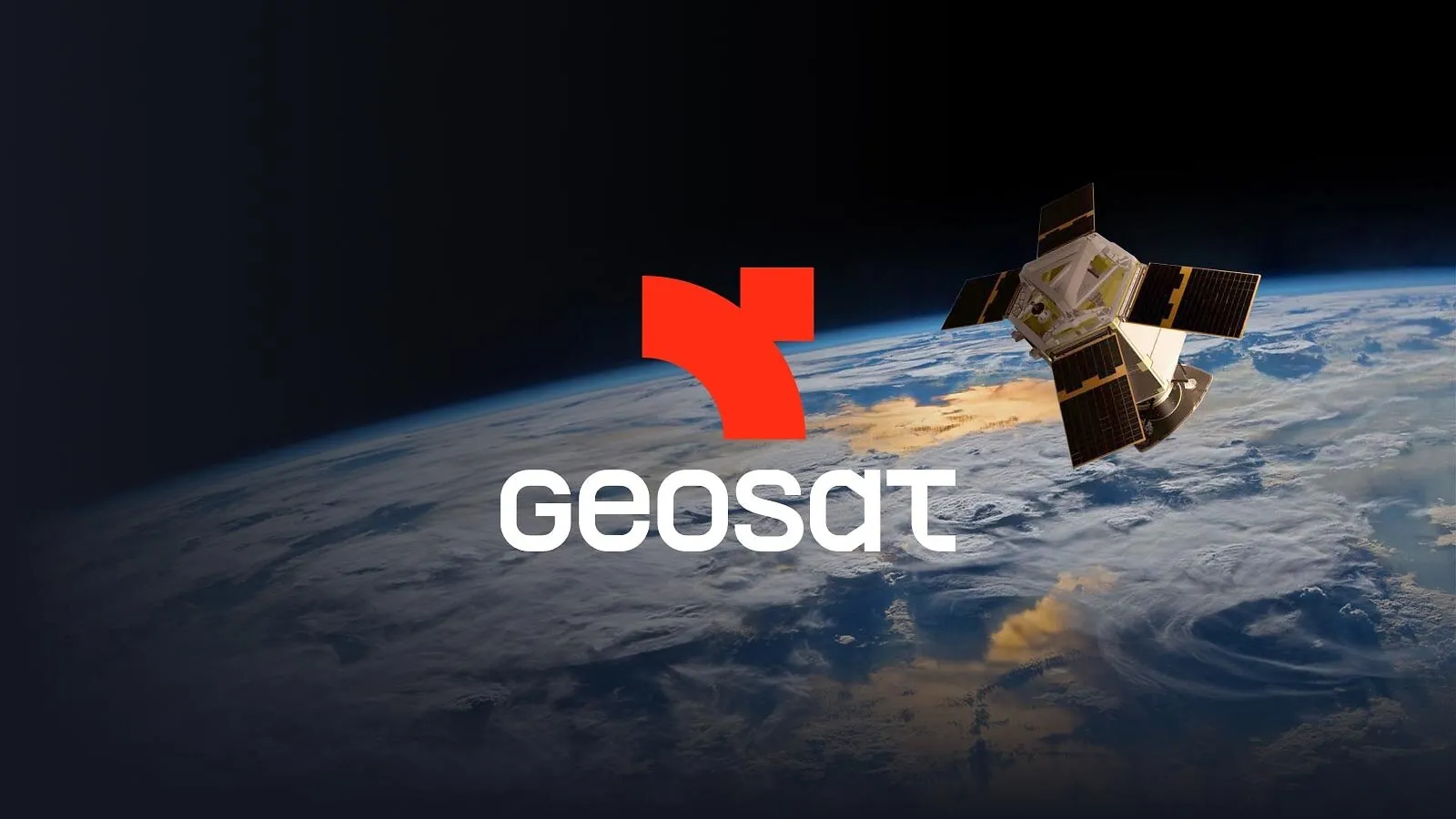 GEOSAT logo beside a satellite orbiting above Earth